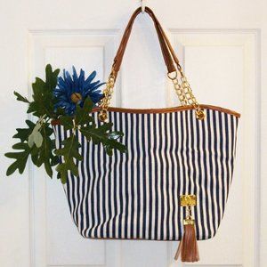 CanvasTote Bag Blue & White Stripe NWOT
